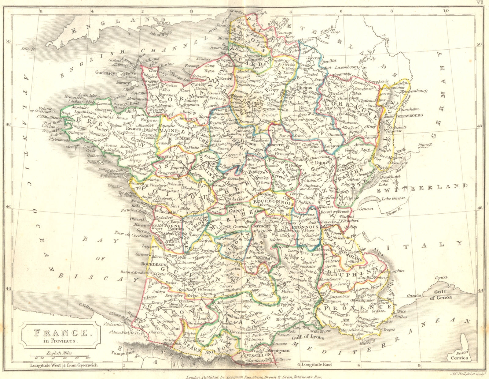 FRANCE. Provinces. Sidney Hall 1850 old antique vintage map plan chart